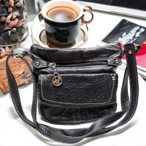 Black Vegan Leather Mini Slouch Bag with Multiple Pockets